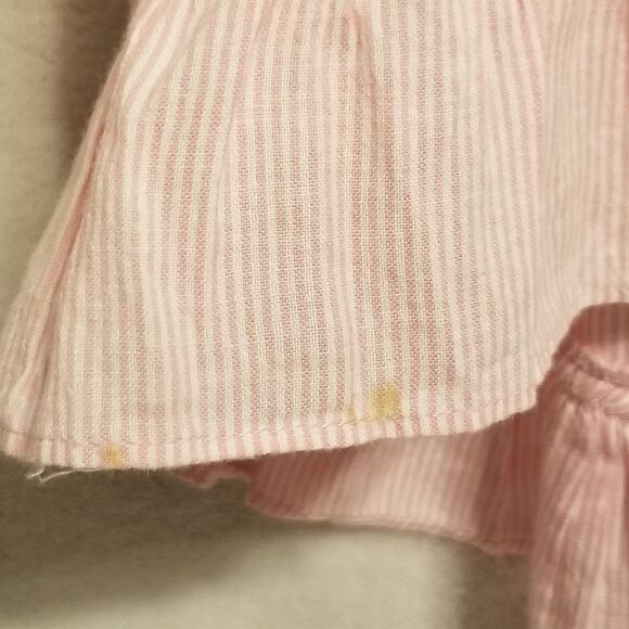 Flutterbye M Top Shirt Button Up Pink Striped 100% Cotton Roll Tab Sleeve Preppy - Picture 4 of 8